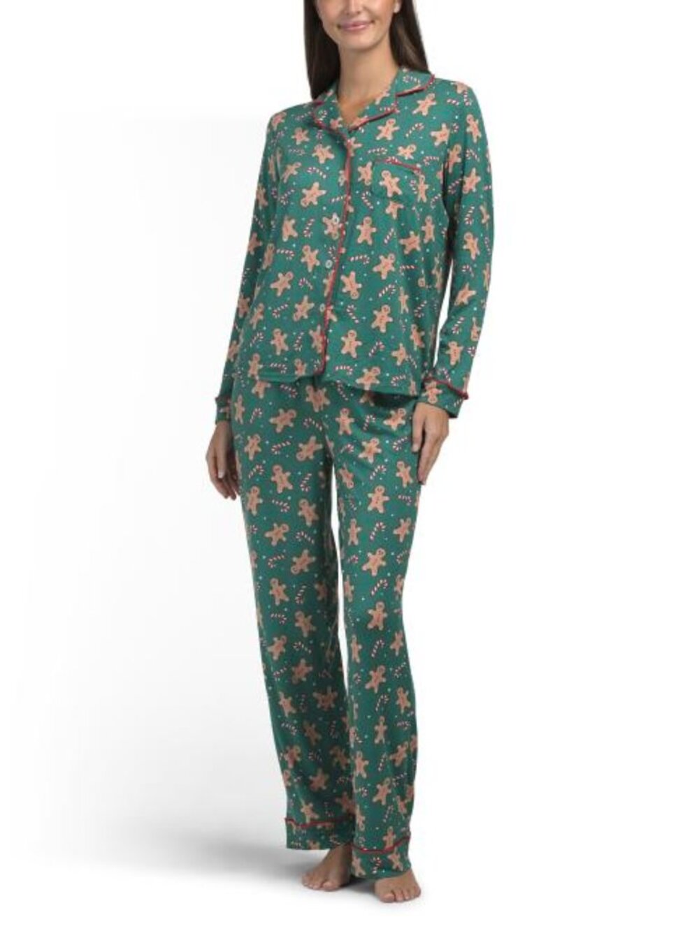 PILLOW TALK 2pc Gingerbread Notch Collar Pajama Set